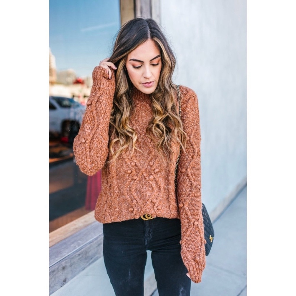 Heartloom Rust Hazel Pom Pom Bobble Mockneck Sweater Small - Picture 2 of 11